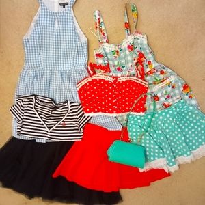 4 piece Pin up party. 1 dress, 1 skirt, petticoat and purse